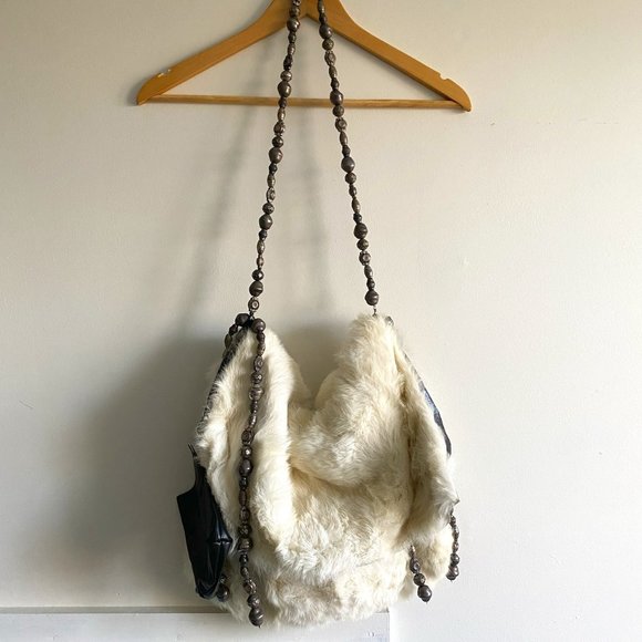 Desmo Handbags - Desmo Italian Winter White Rabbit Fur Hobo Bag